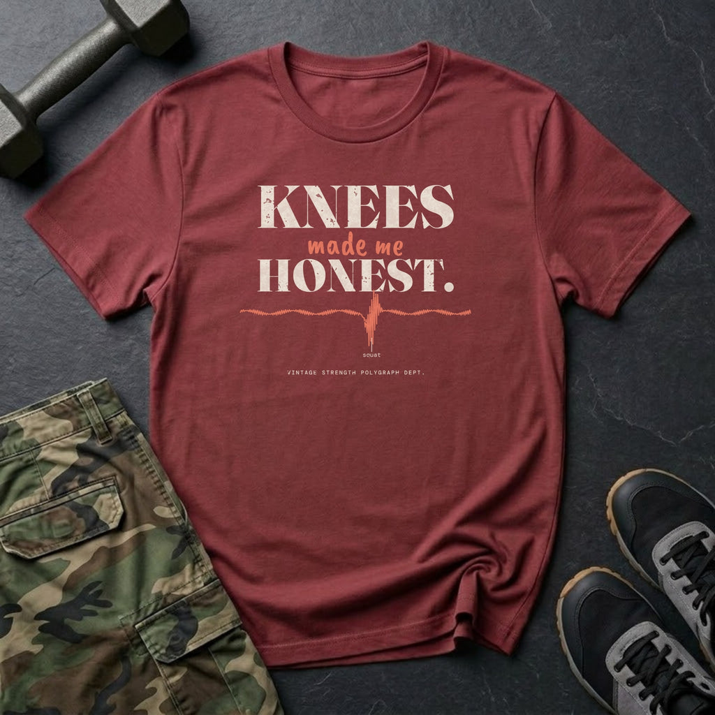 Knees Made Me Honest T-Shirt in Heather Cardinal
