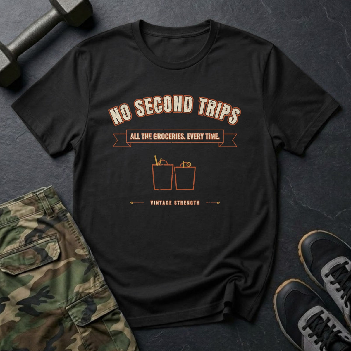 No Second Trips: All the Groceries. Every Time. T-Shirt in Black