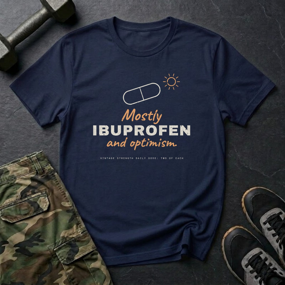 Mostly Ibuprofen and Optimism T-Shirt in Navy