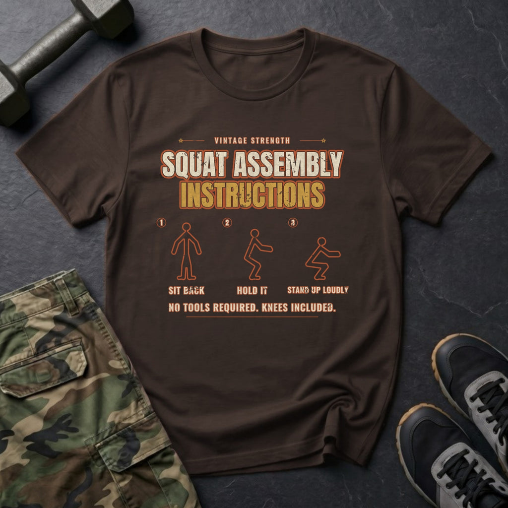 Squat Assembly Instructions T-Shirt in Dark Chocolate