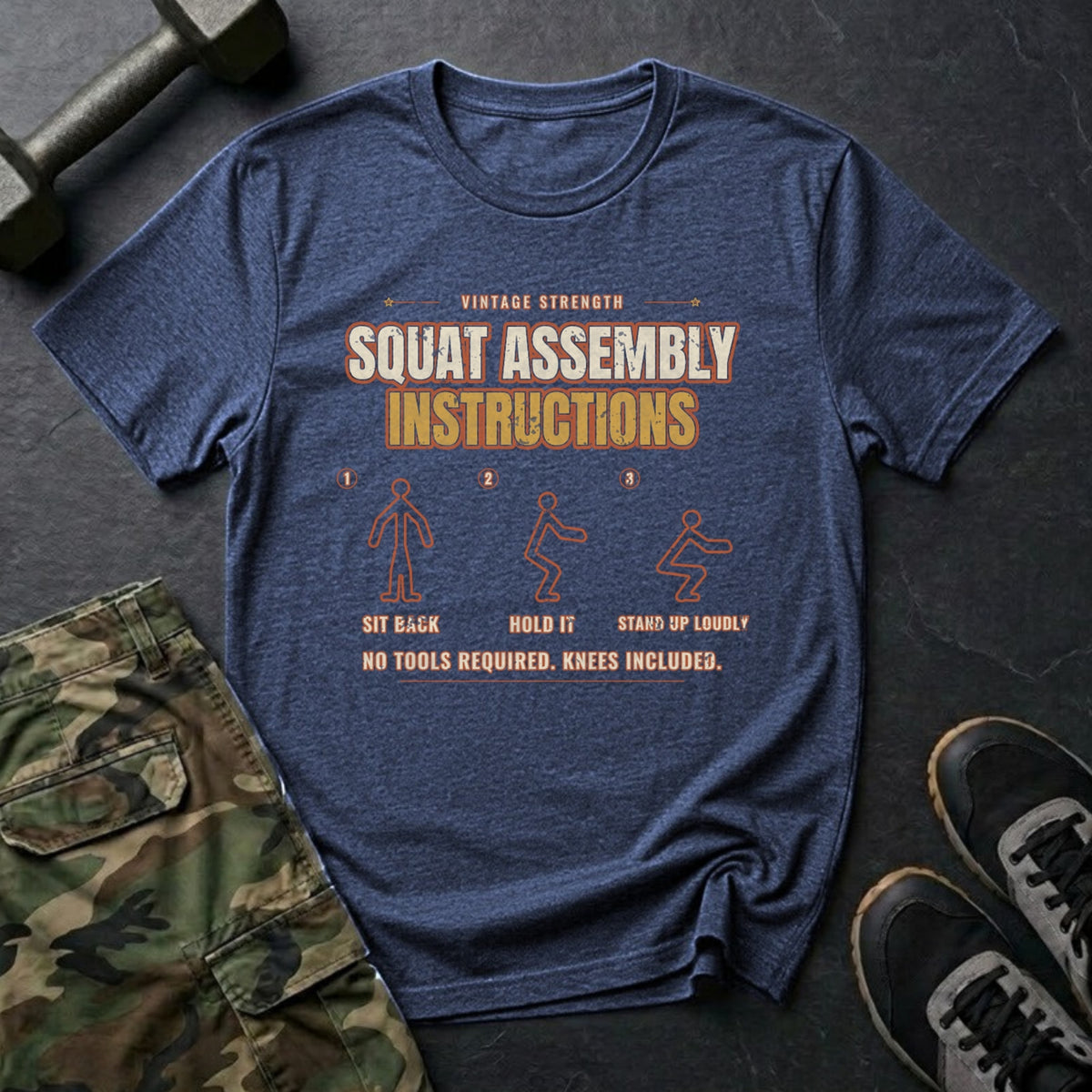 Squat Assembly Instructions T-Shirt in Heather Navy