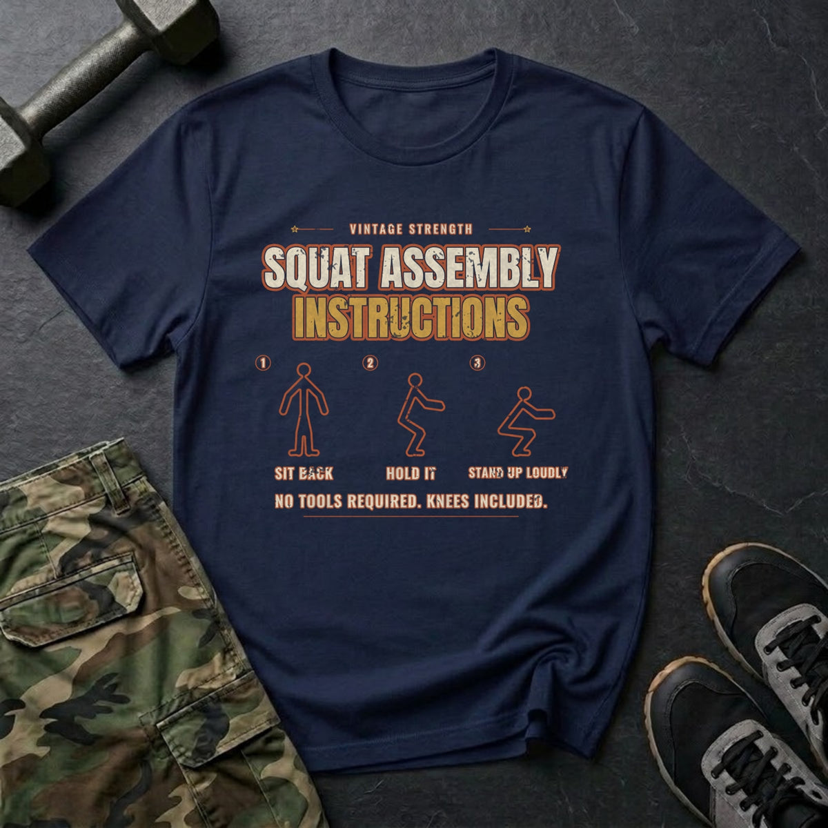 Squat Assembly Instructions T-Shirt in Navy