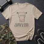 Settled a Little. Lifts a Lot. T-Shirt in Sand