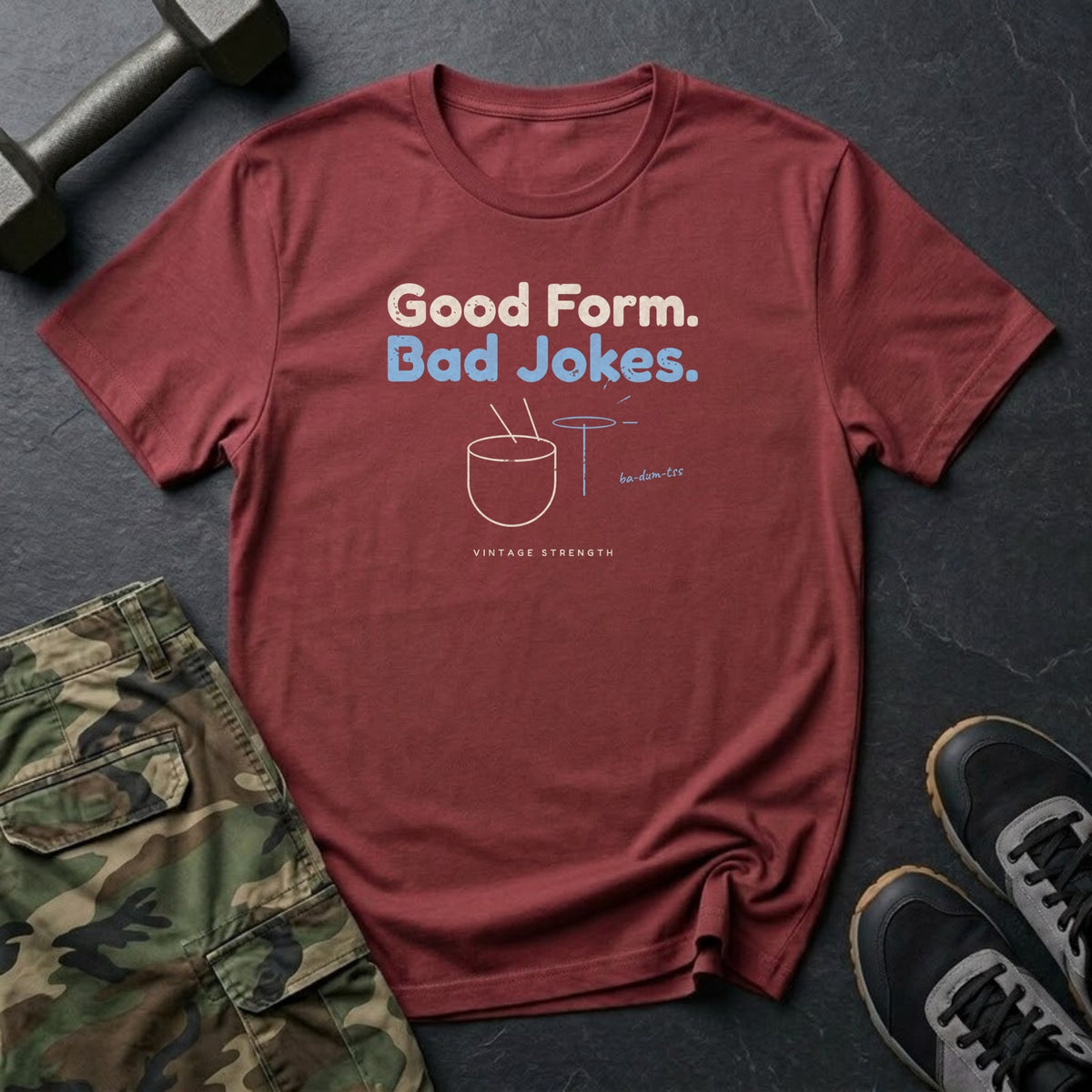 Good Form. Bad Jokes. T-Shirt in Heather Cardinal