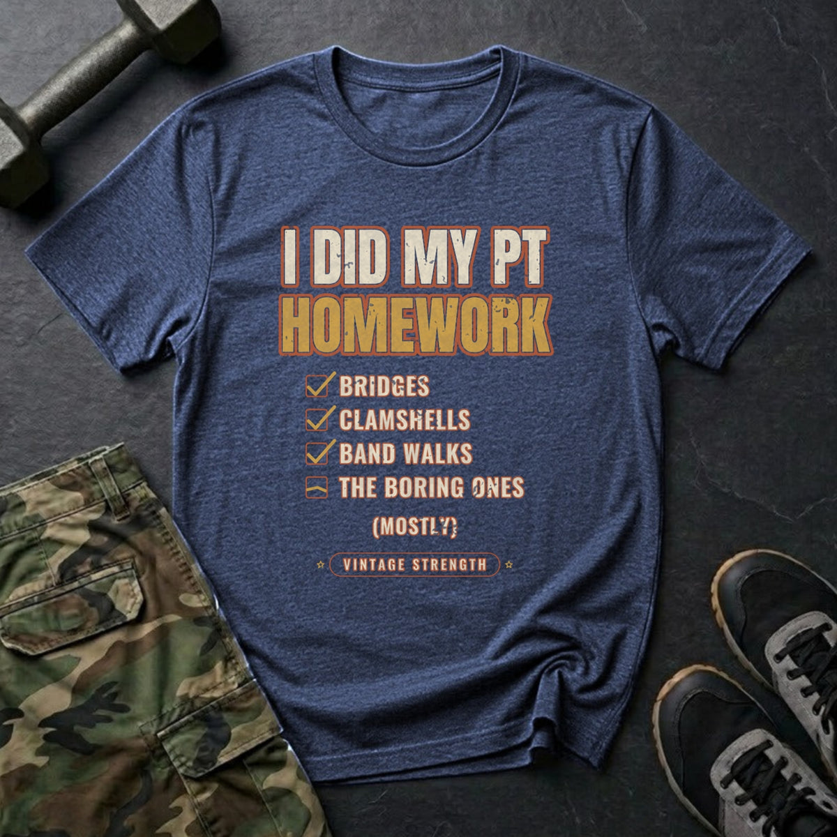 I Did My PT Homework (Mostly) T-Shirt in Heather Navy