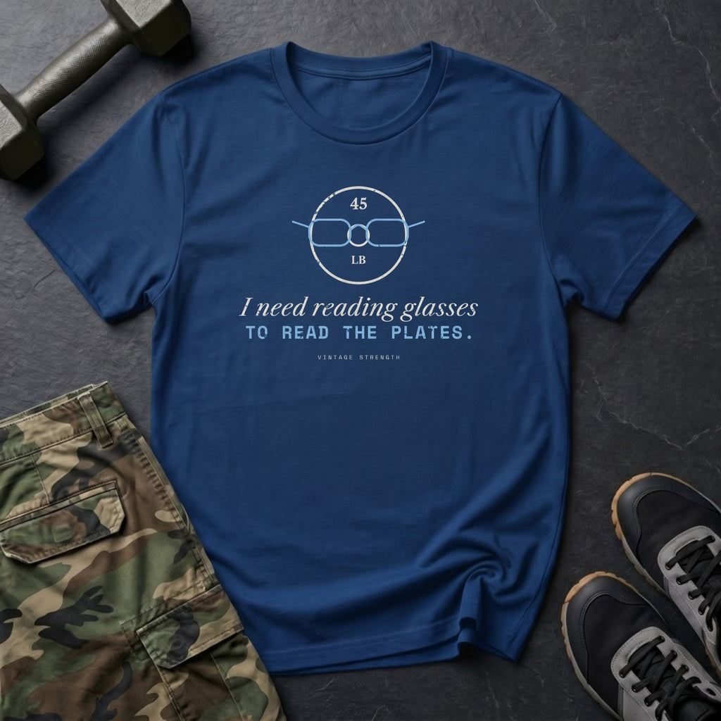 I Need Reading Glasses to Read the Plates T-Shirt in Heather Navy