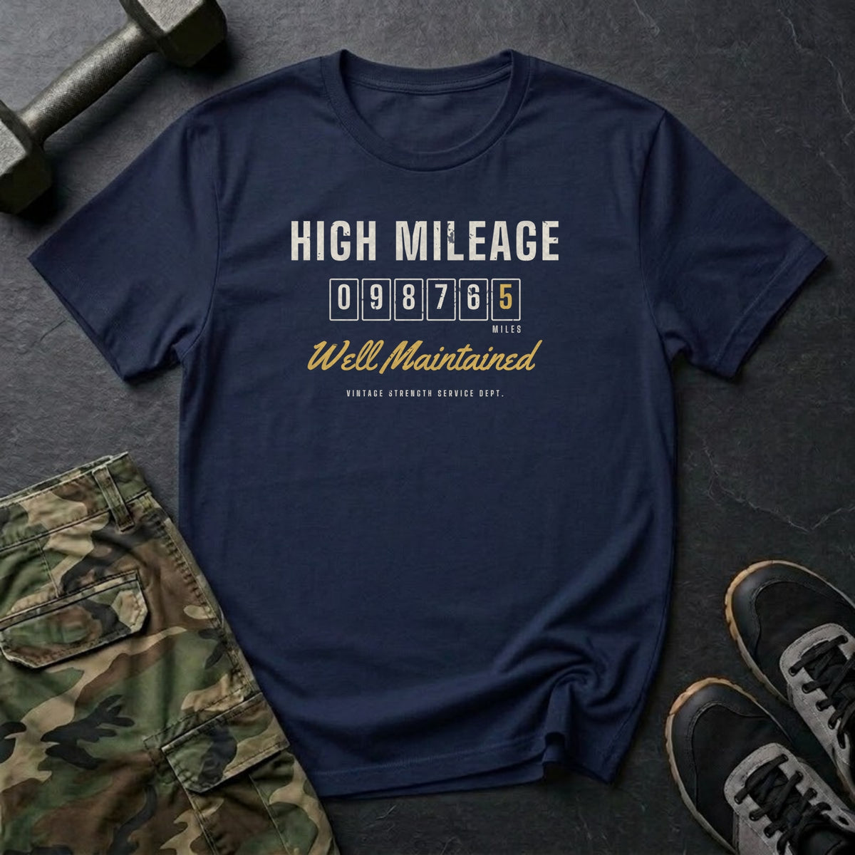 High Mileage. Well Maintained. T-Shirt in Navy