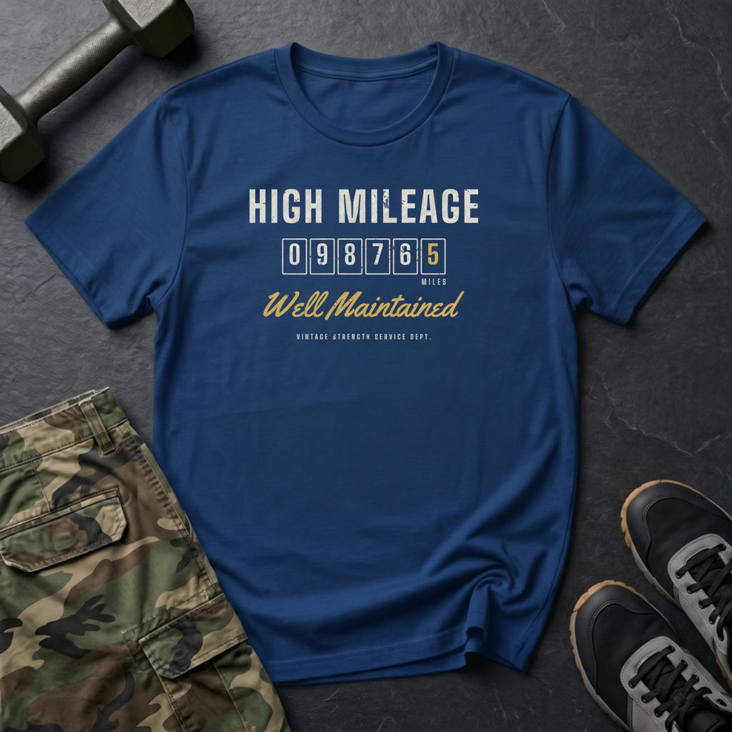 High Mileage. Well Maintained. T-Shirt in Heather Navy