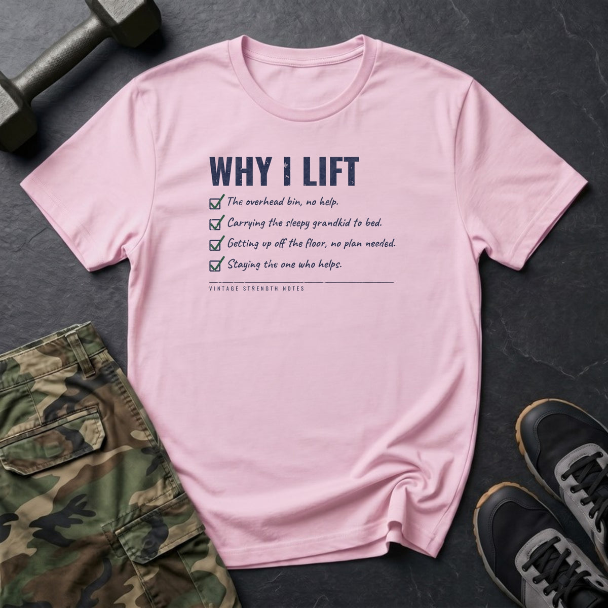 Why I Lift (Checklist) T-Shirt in Light Pink