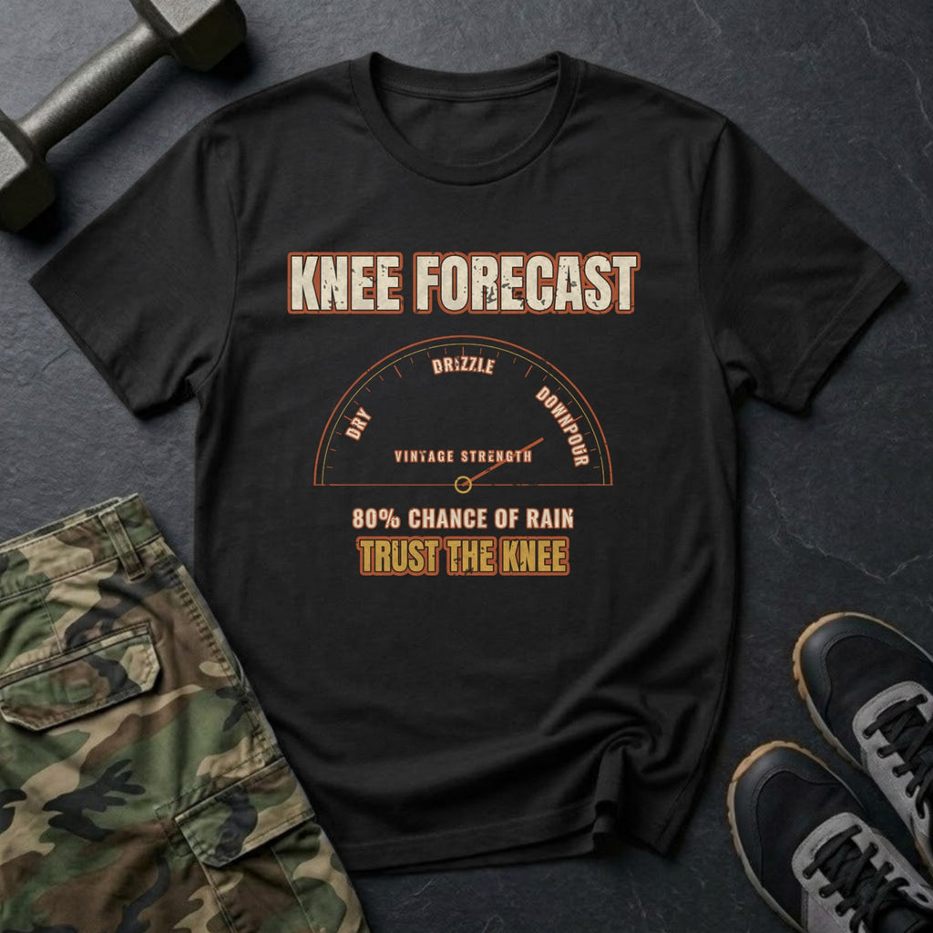 Knee Forecast: 80% Chance of Rain T-Shirt in Black