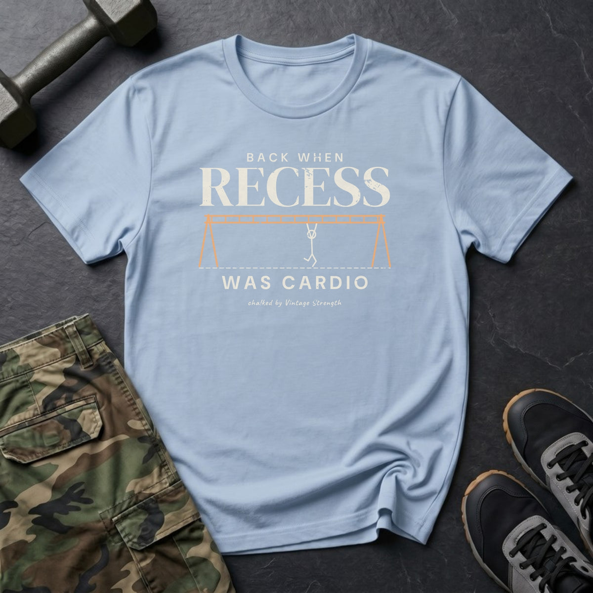 Back When Recess Was Cardio T-Shirt in Heather Navy