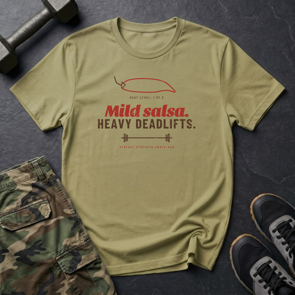 Mild Salsa. Heavy Deadlifts. T-Shirt in Natural