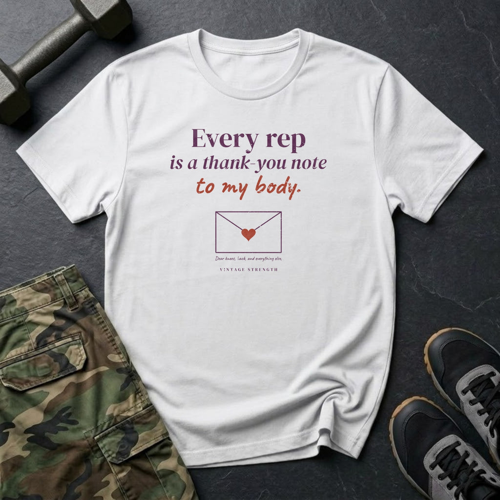 Every Rep Is a Thank-You Note to My Body T-Shirt in White