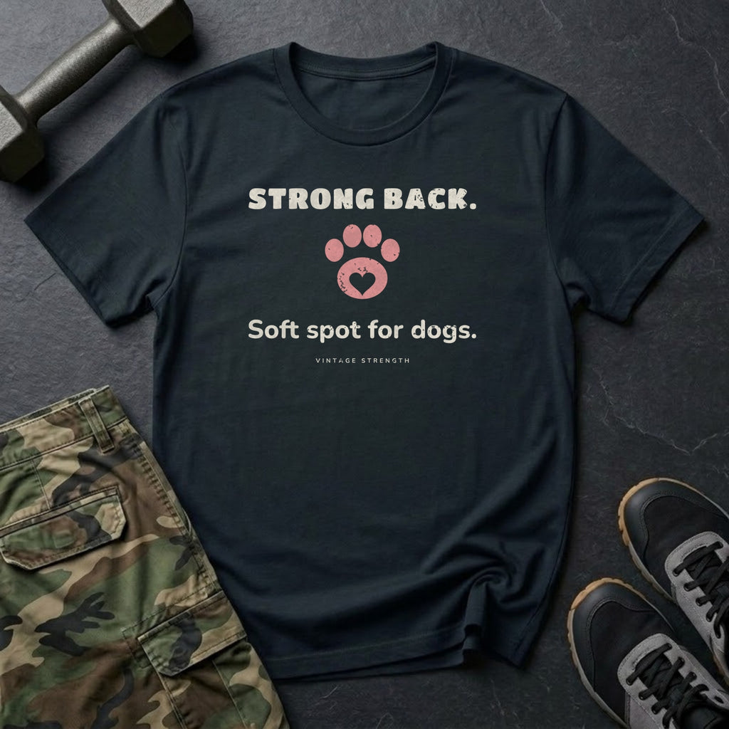 Strong Back. Soft Spot for Dogs. T-Shirt in Black