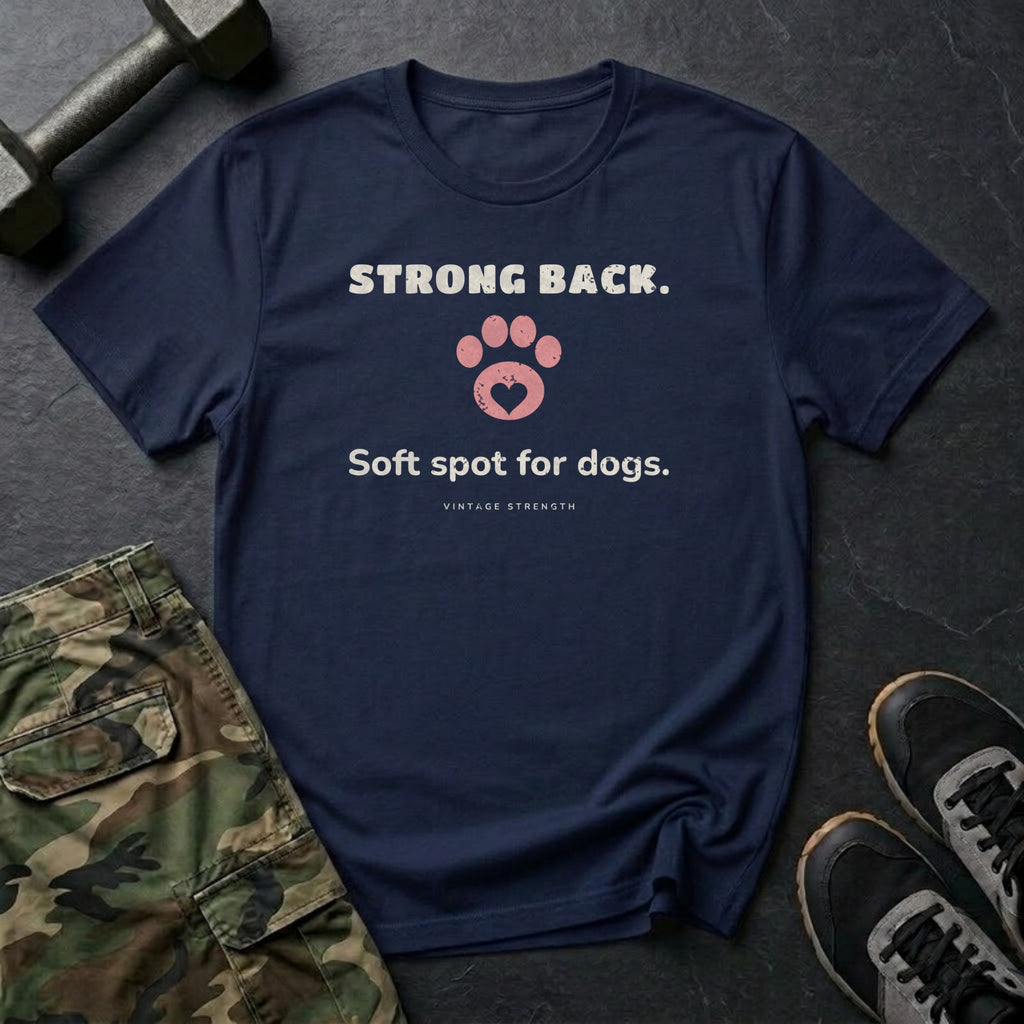 Strong Back. Soft Spot for Dogs. T-Shirt in Navy