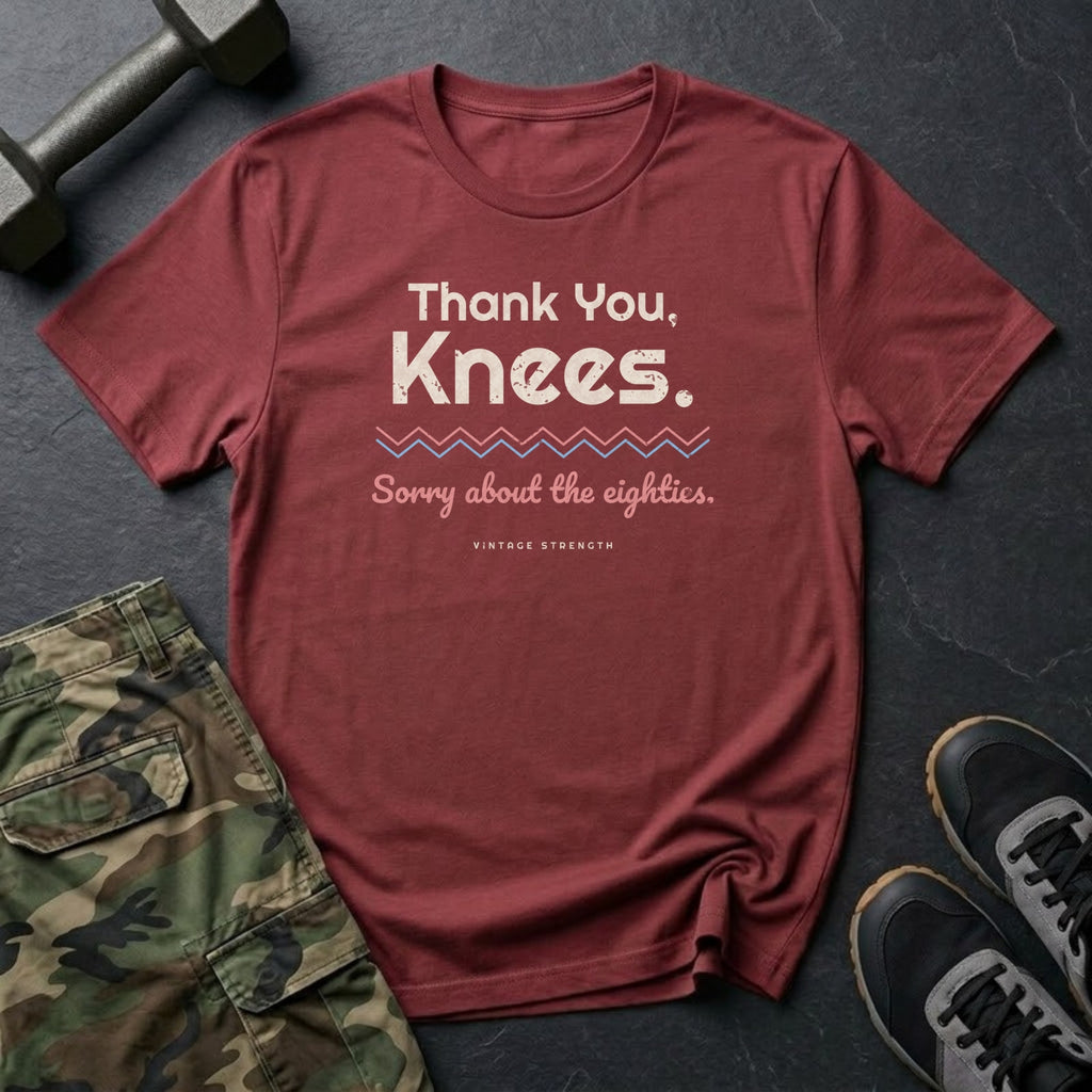 Thank You, Knees. Sorry About the Eighties. T-Shirt in Heather Cardinal