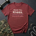 Thank You, Knees. Sorry About the Eighties. T-Shirt in Heather Cardinal