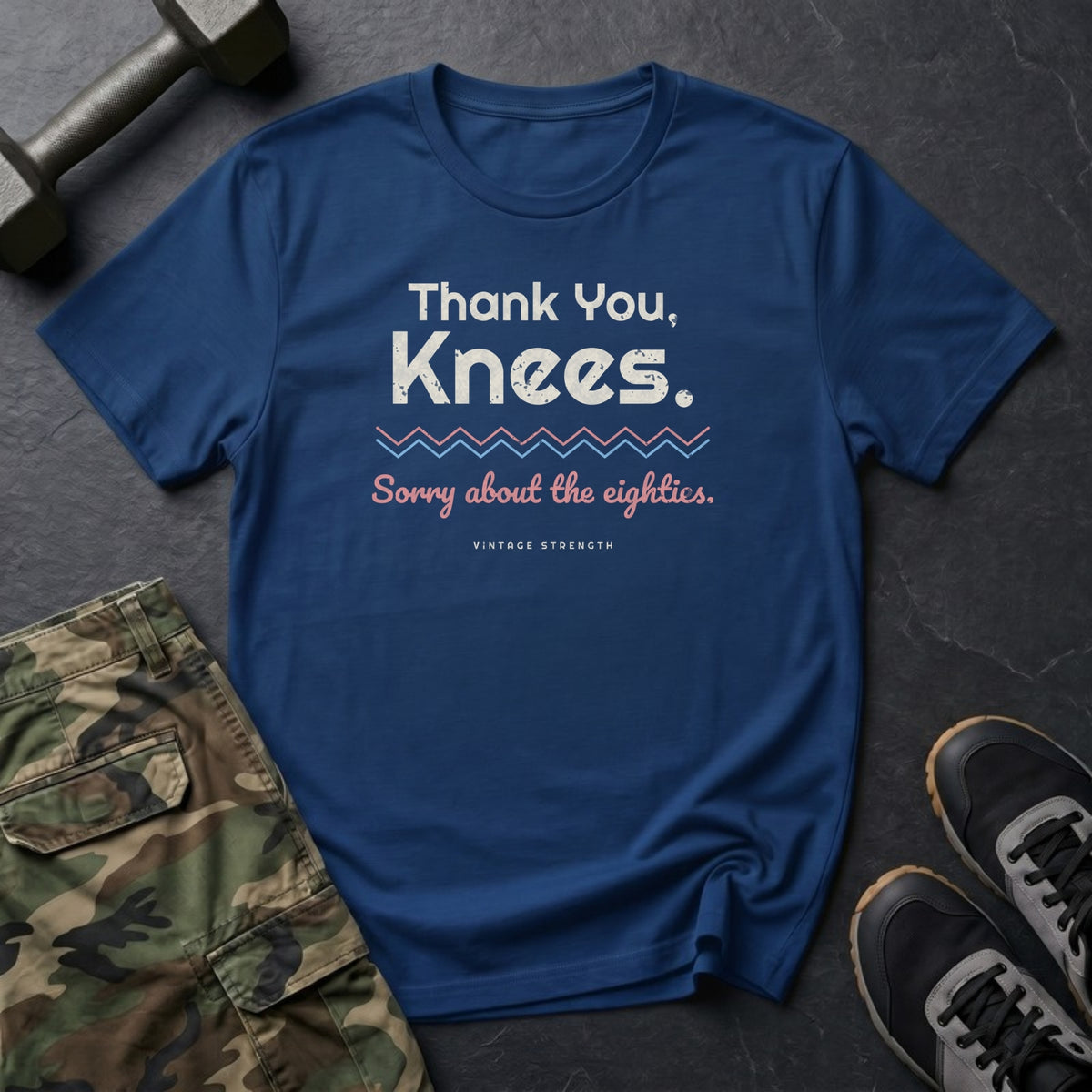 Thank You, Knees. Sorry About the Eighties. T-Shirt in Heather Navy