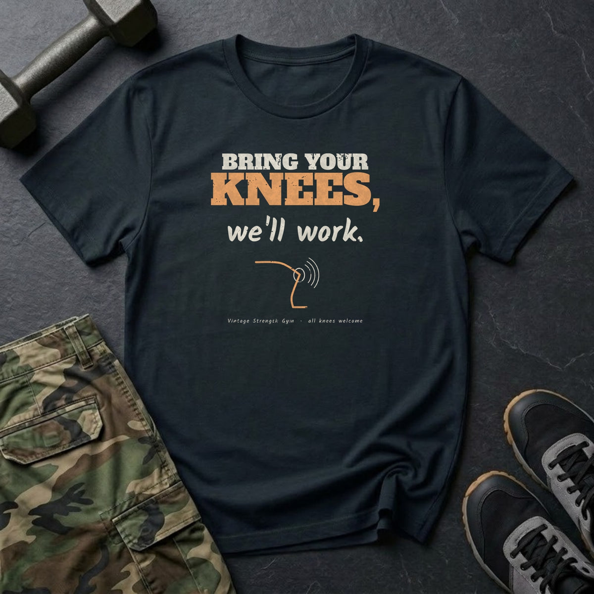 Bring Your Knees, We'll Work T-Shirt in Black