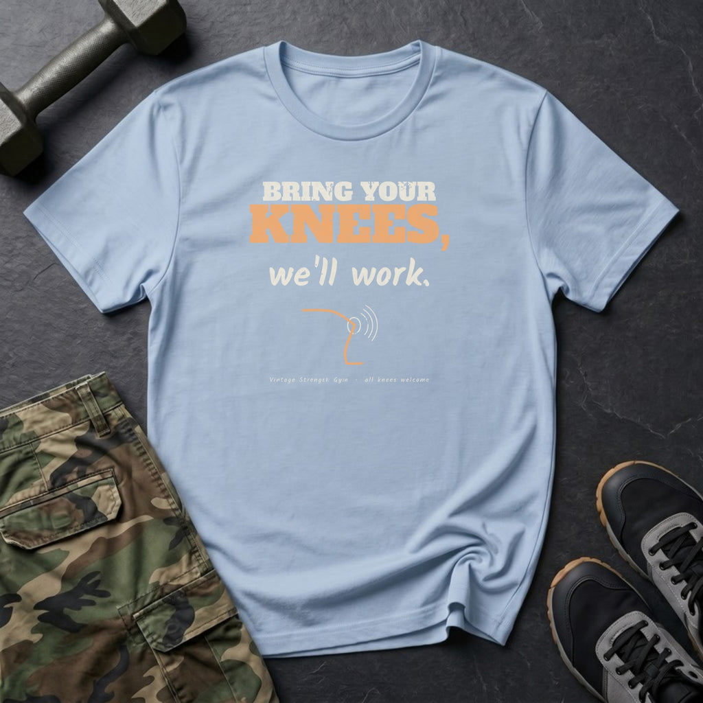 Bring Your Knees, We'll Work T-Shirt in Heather Navy