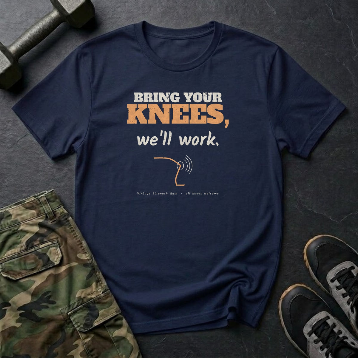 Bring Your Knees, We'll Work T-Shirt in Navy
