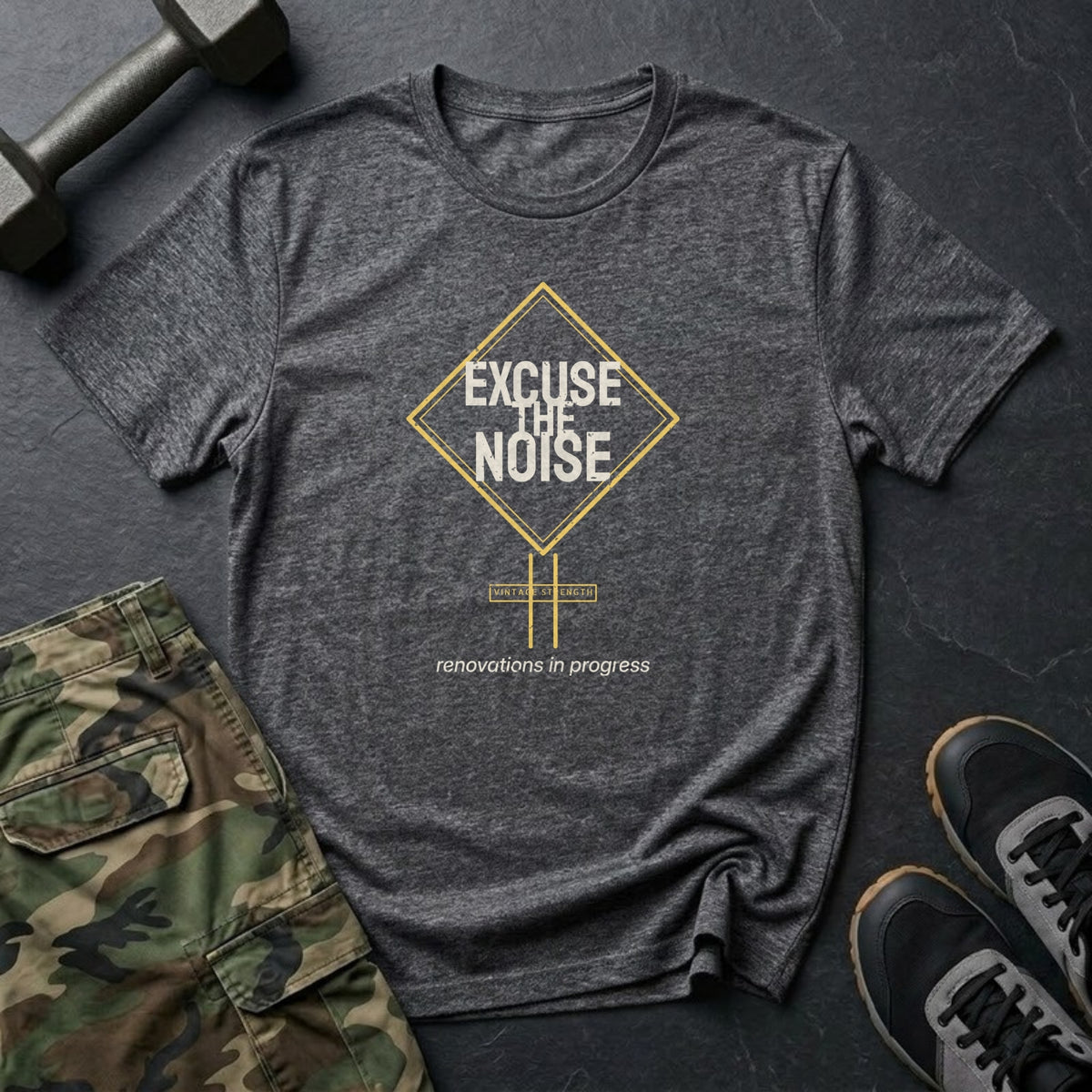 Excuse the Noise: Renovations in Progress T-Shirt in Charcoal