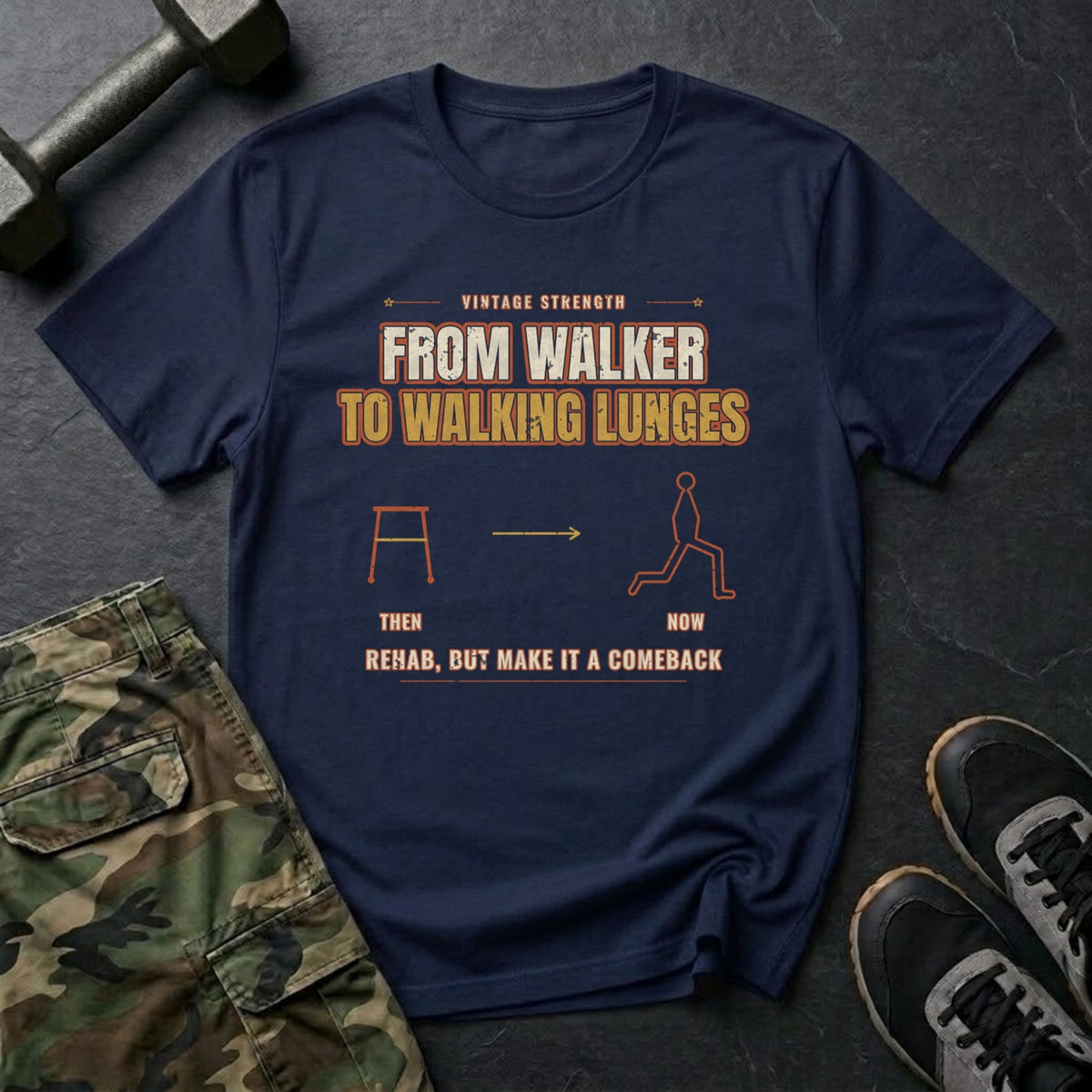 From Walker to Walking Lunges T-Shirt in Navy