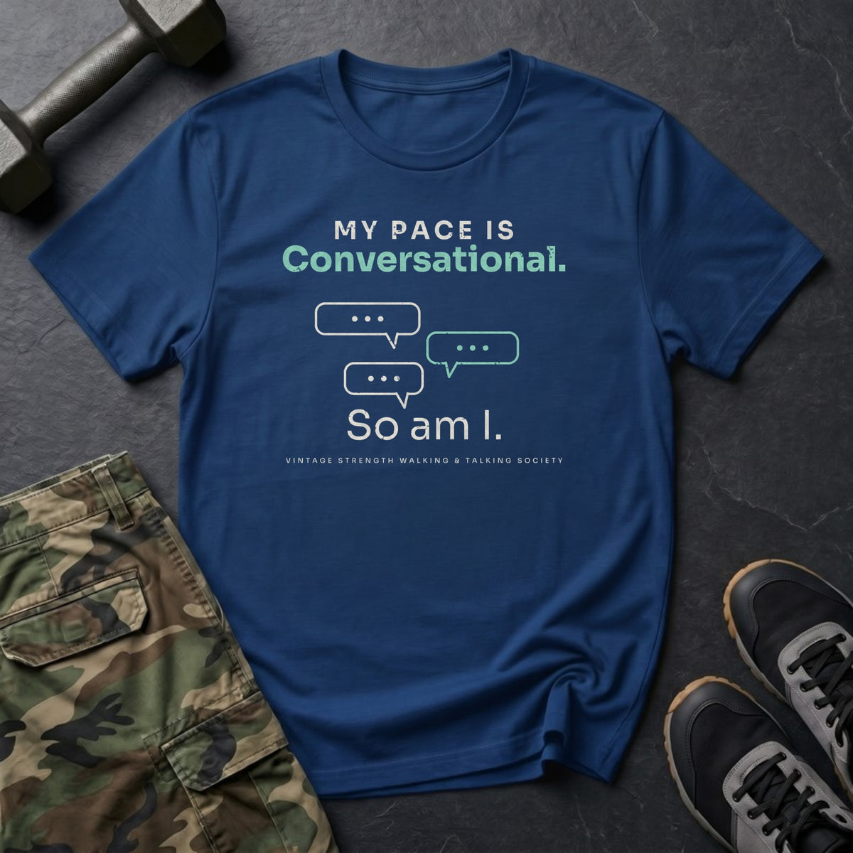 My Pace Is Conversational. So Am I. T-Shirt in Heather Navy
