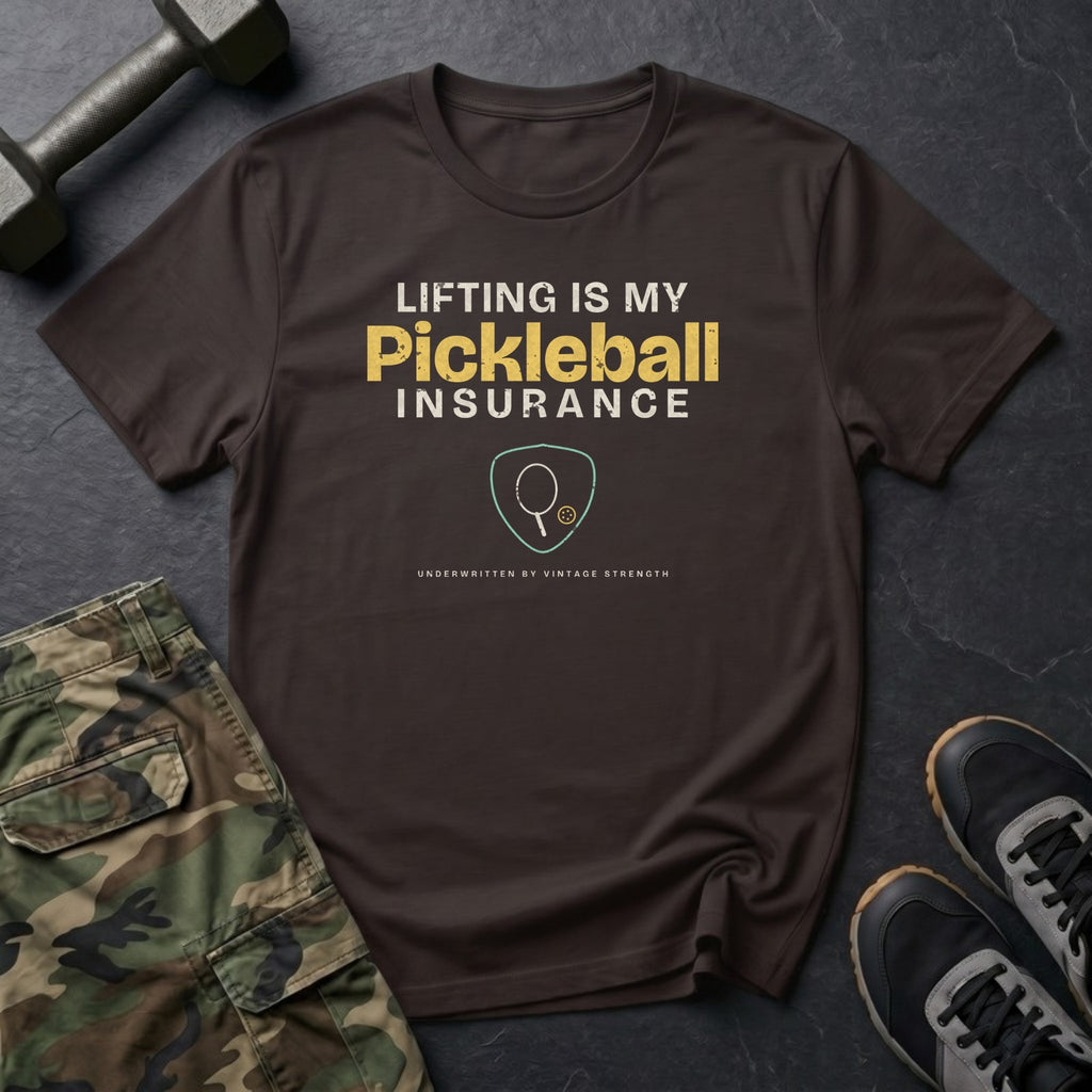 Lifting Is My Pickleball Insurance T-Shirt in Dark Chocolate
