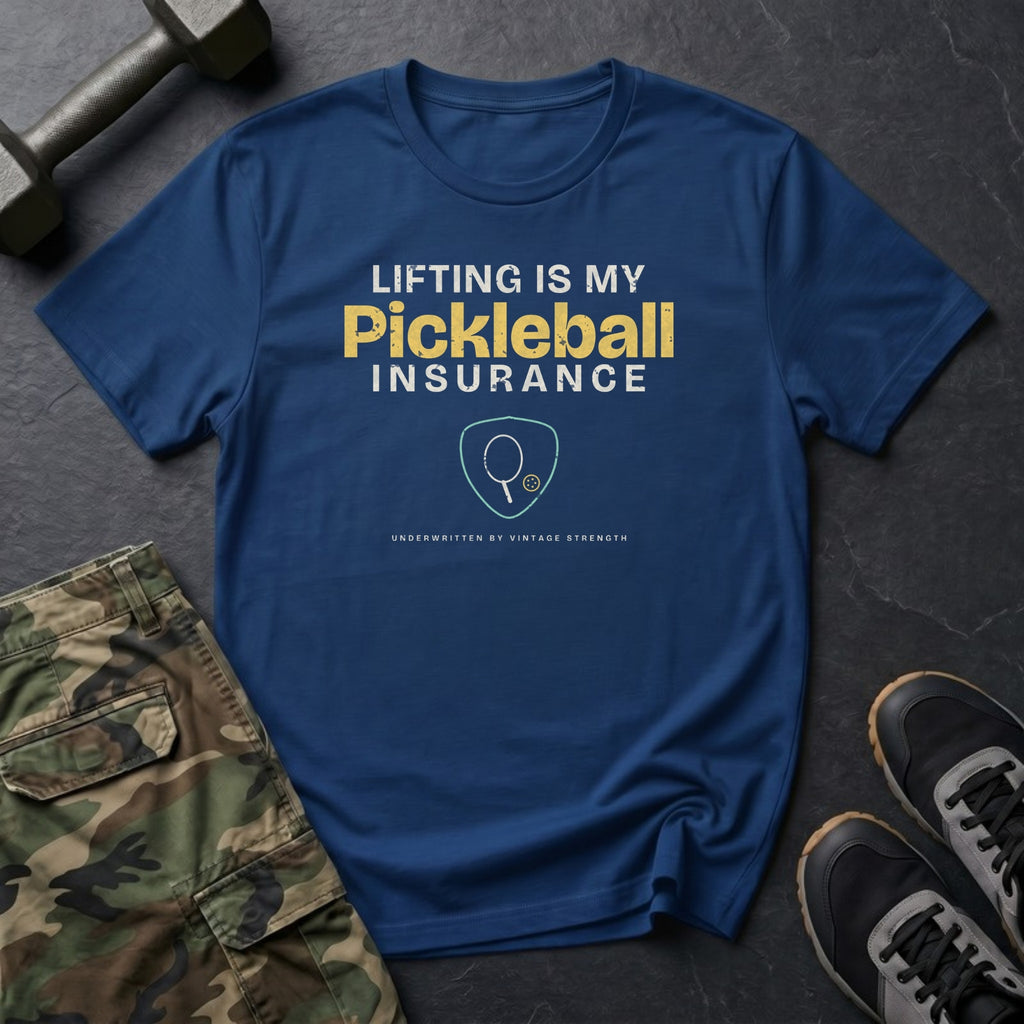 Lifting Is My Pickleball Insurance T-Shirt in Heather Navy