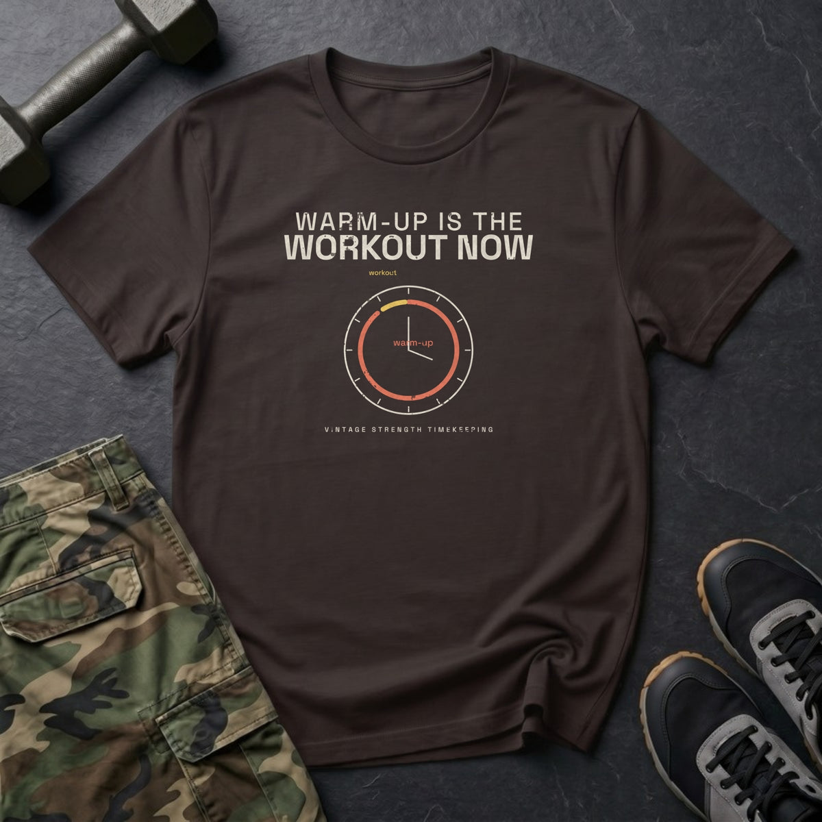 Warm-Up Is The Workout Now T-Shirt in Dark Chocolate