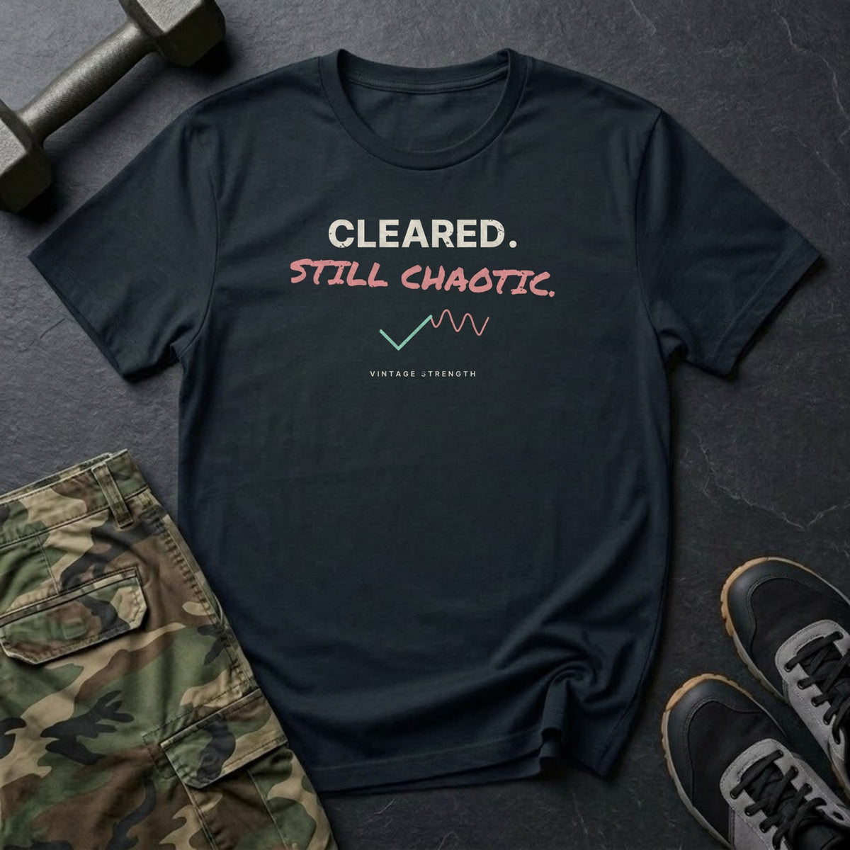 Cleared. Still Chaotic. T-Shirt in Black