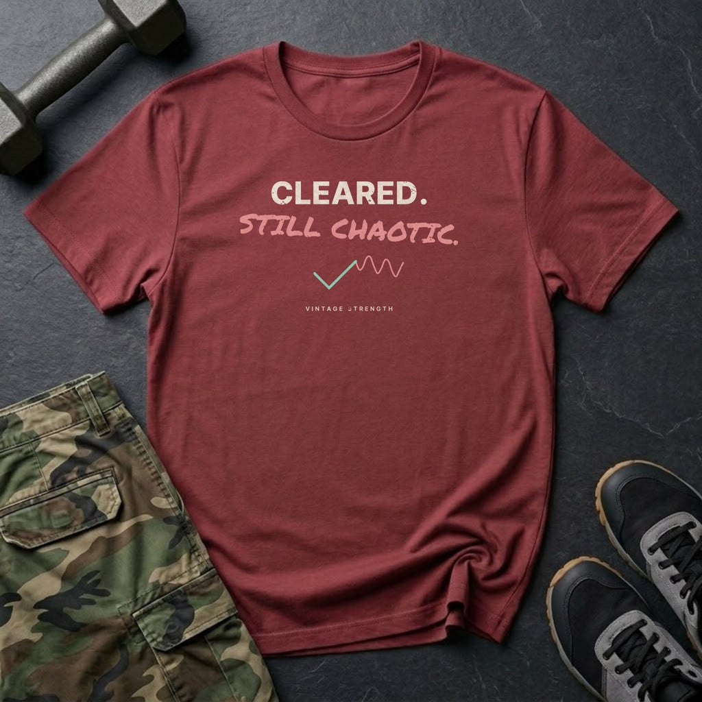 Cleared. Still Chaotic. T-Shirt in Heather Cardinal