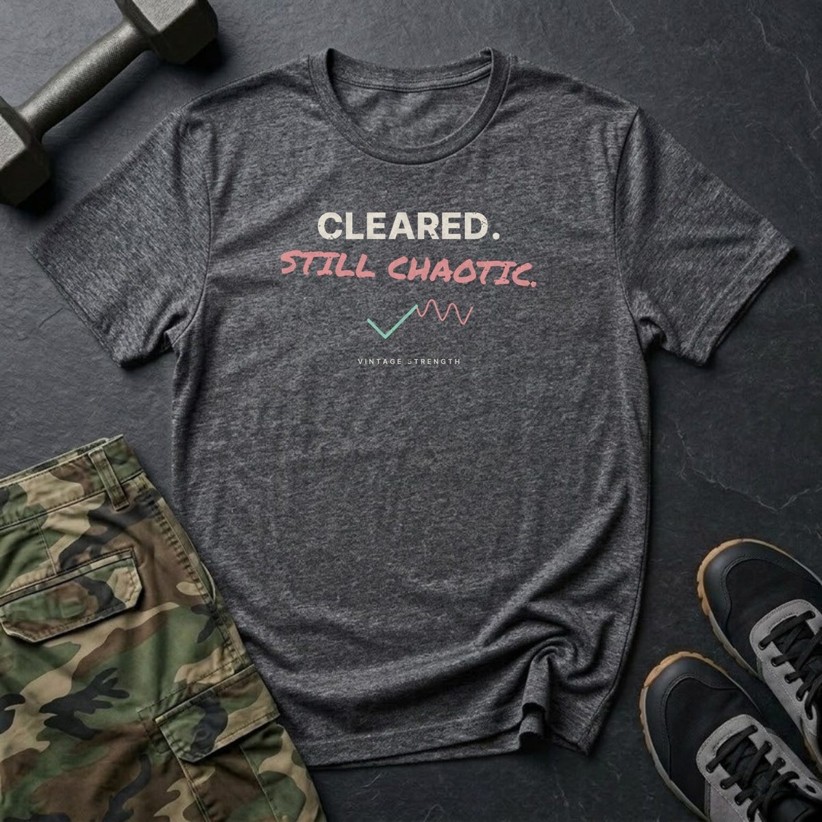 Cleared. Still Chaotic. T-Shirt in Dark Heather