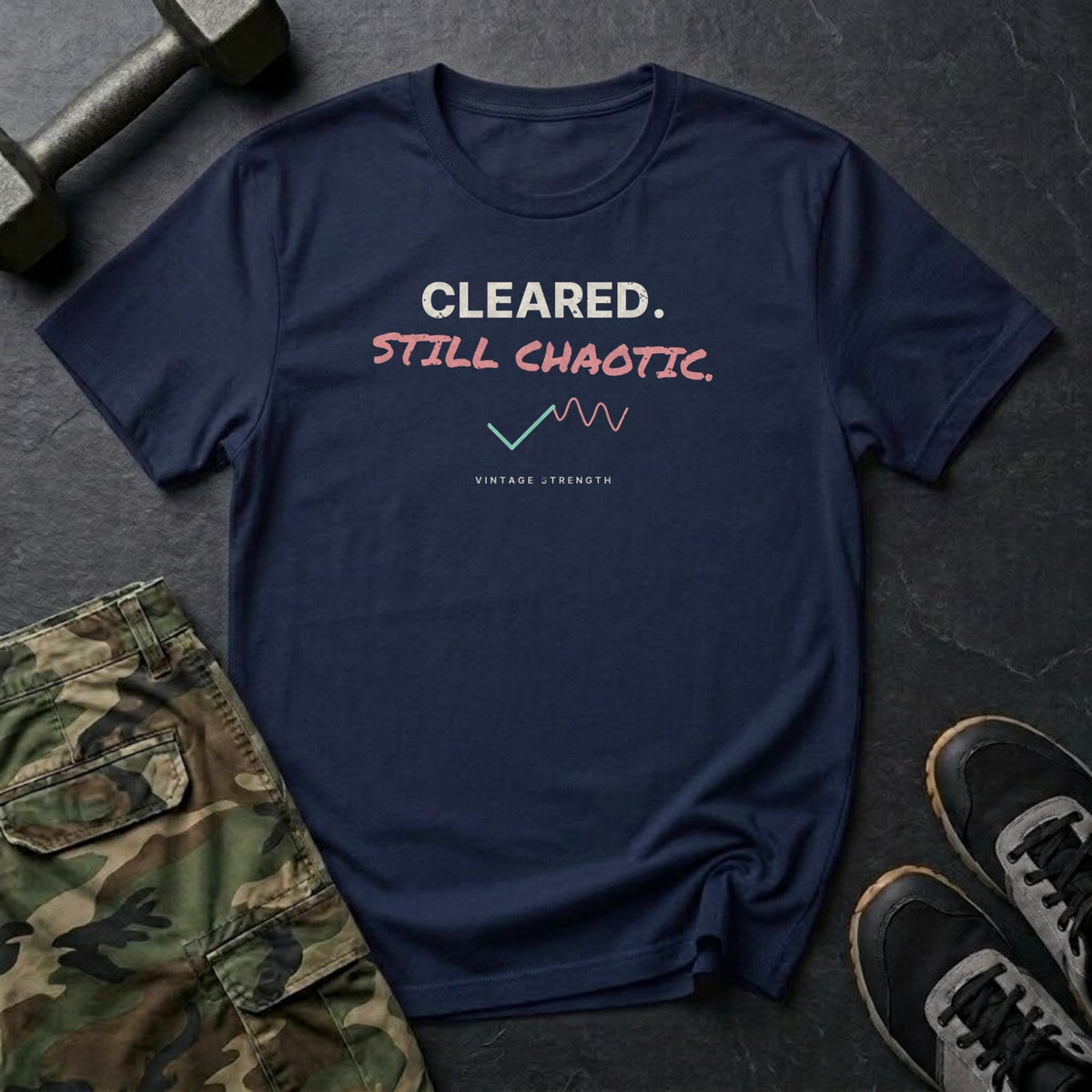 Cleared. Still Chaotic. T-Shirt in Navy
