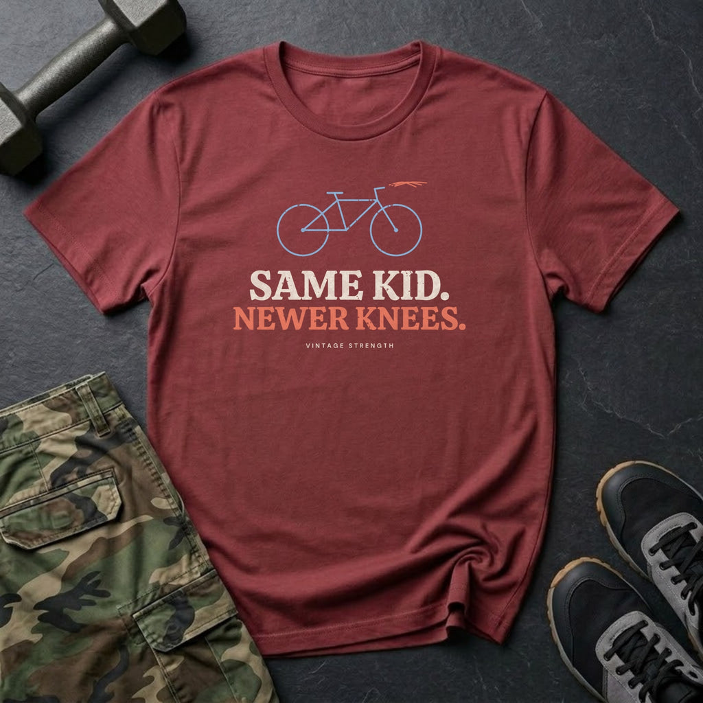 Same Kid. Newer Knees. T-Shirt in Heather Cardinal