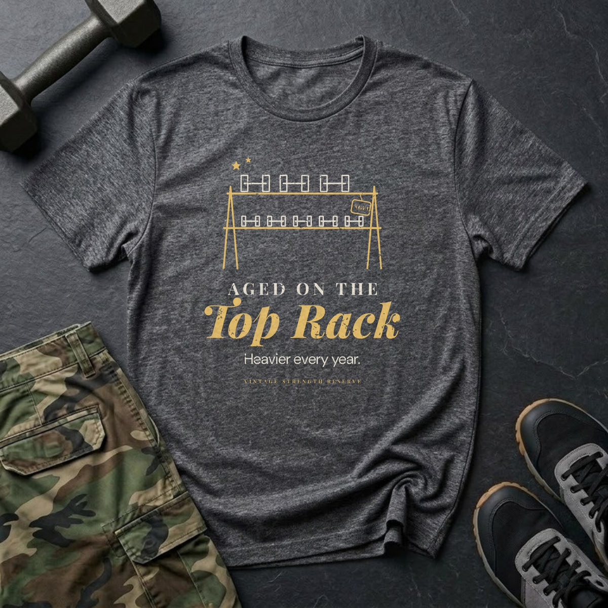 Aged on the Top Rack T-Shirt in Dark Heather