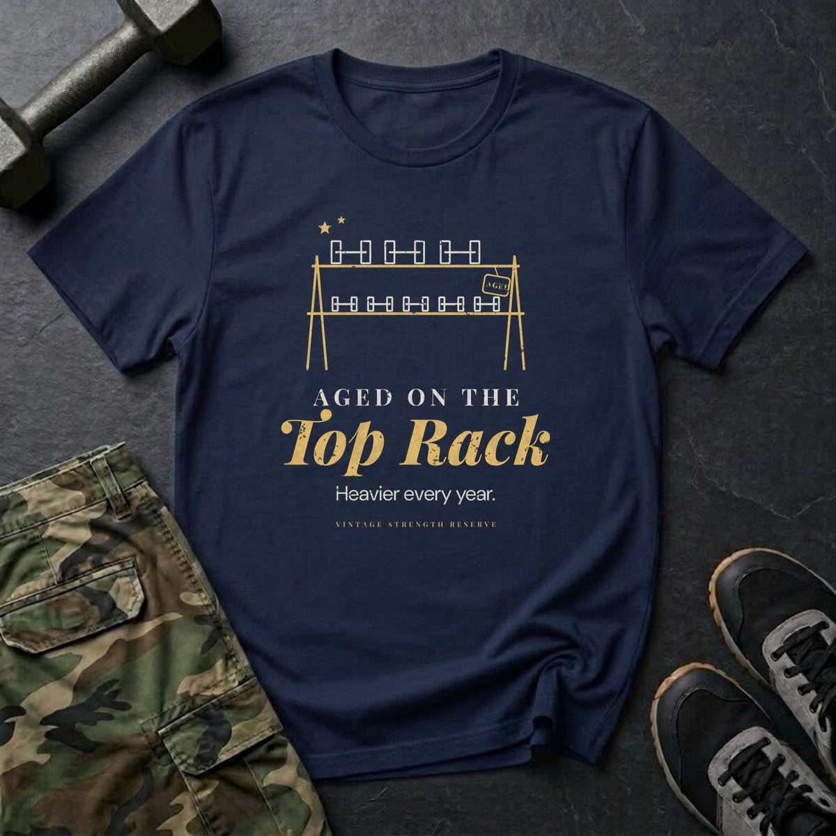 Aged on the Top Rack T-Shirt in Navy