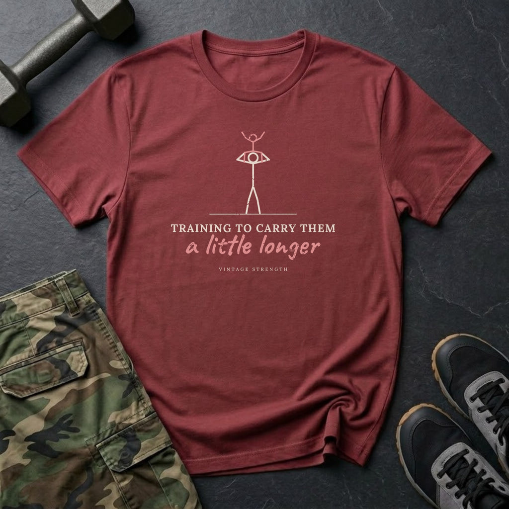 Training to Carry Them a Little Longer T-Shirt in Heather Cardinal