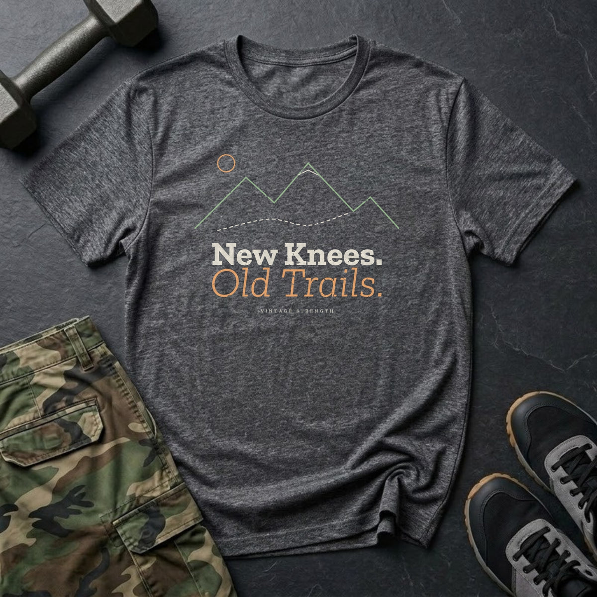 New Knees. Old Trails. T-Shirt in Dark Heather