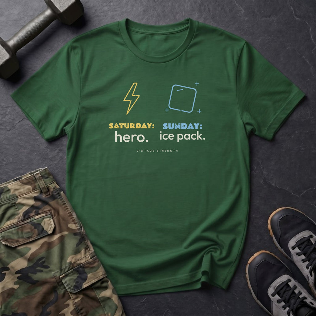 Saturday: Hero. Sunday: Ice Pack. T-Shirt in Forest Green