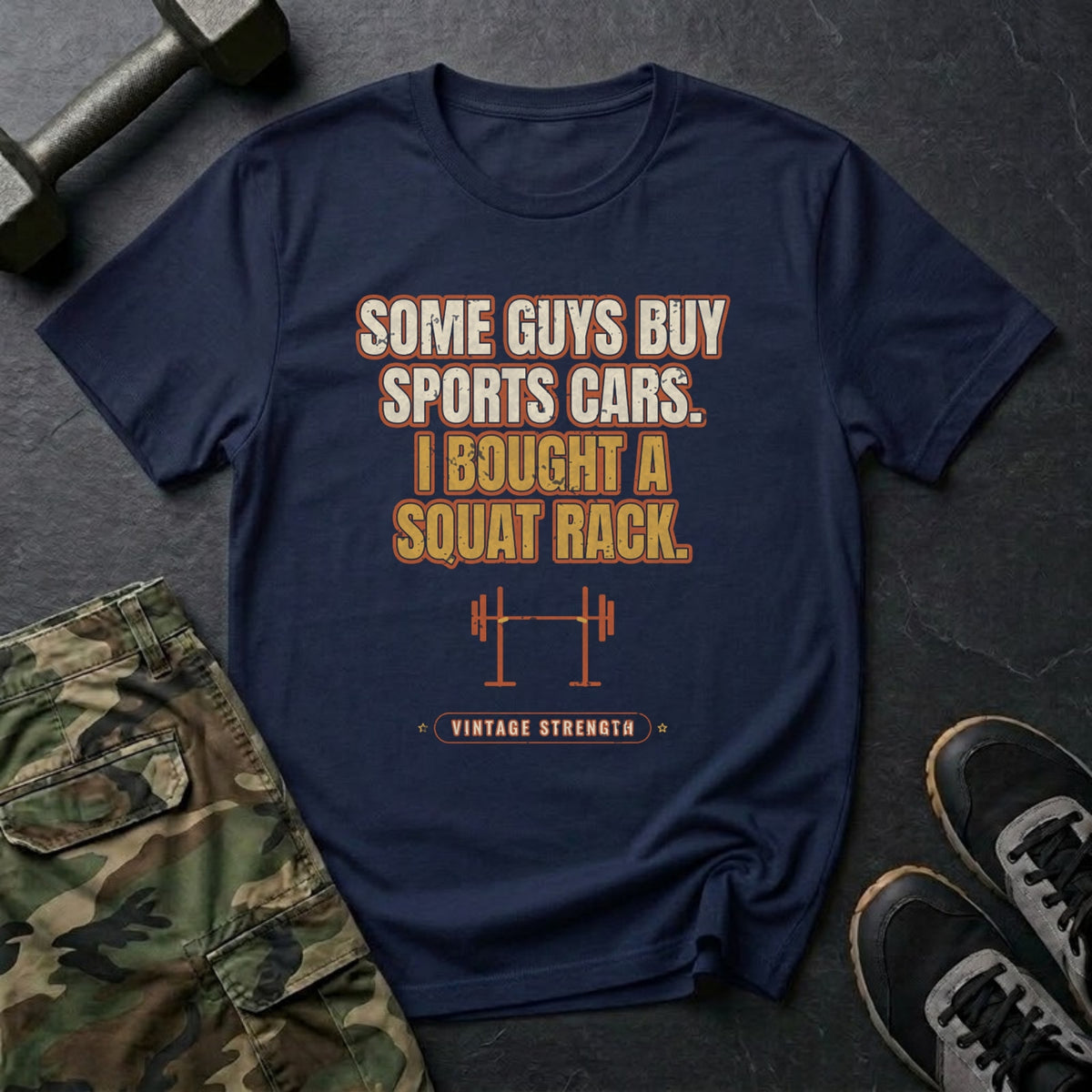 Some Guys Buy Sports Cars. I Bought a Squat Rack. T-Shirt in Navy