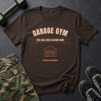 Garage Gym: The Car Lives Outside Now T-Shirt in Dark Chocolate