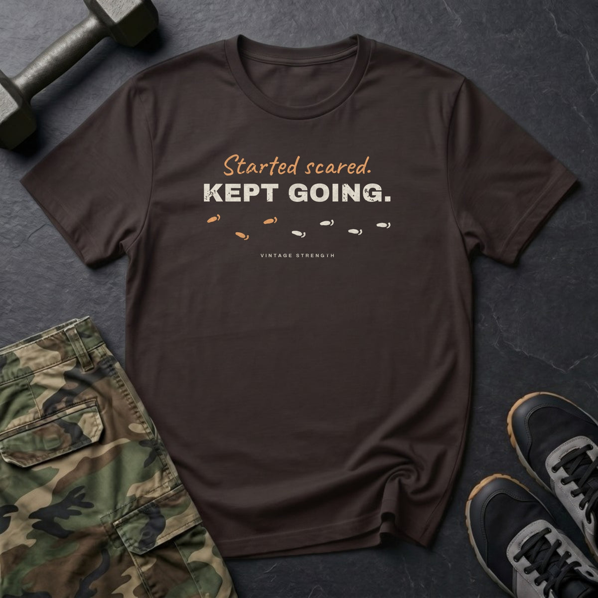 Started Scared. Kept Going. T-Shirt in Dark Chocolate