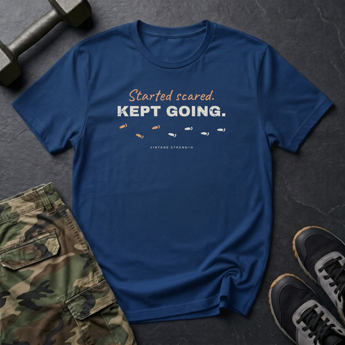 Started Scared. Kept Going. T-Shirt in Heather Navy