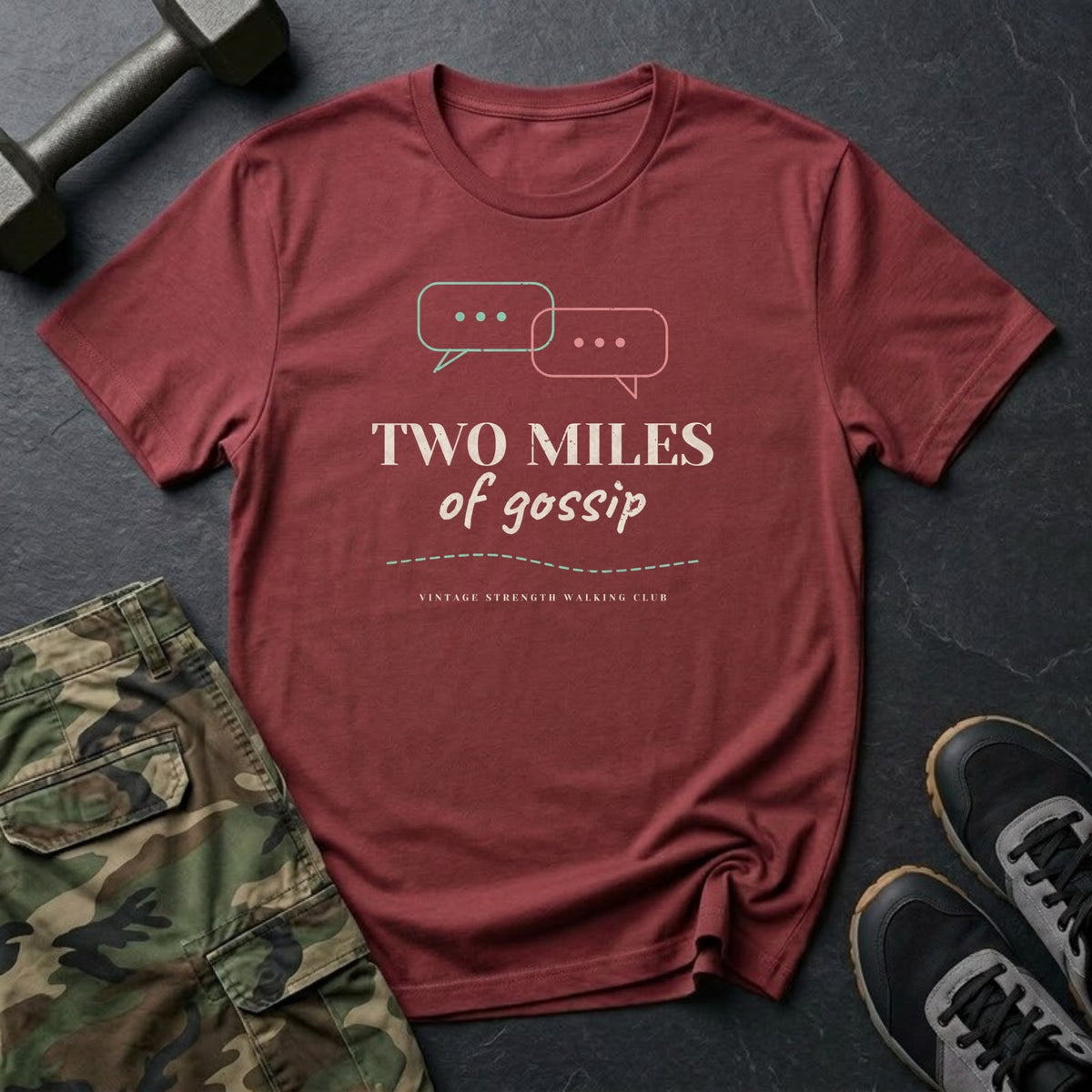 Two Miles of Gossip T-Shirt in Heather Cardinal