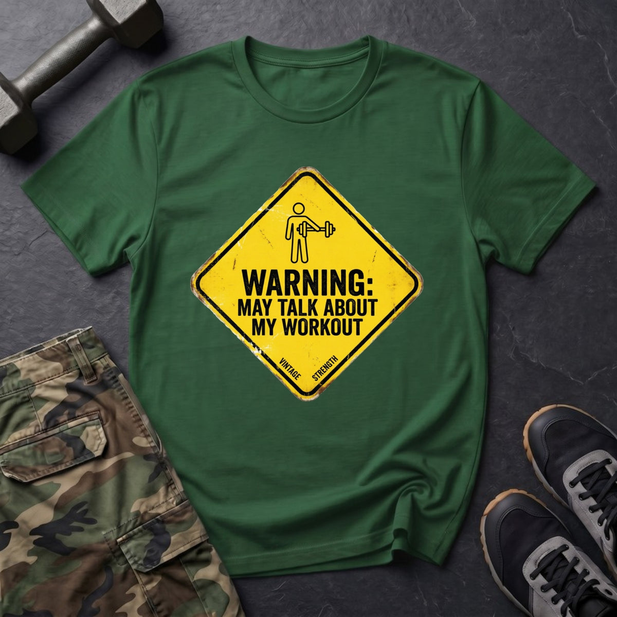 Warning: May Talk About My Workout - Gym T-Shirt in Forest Green