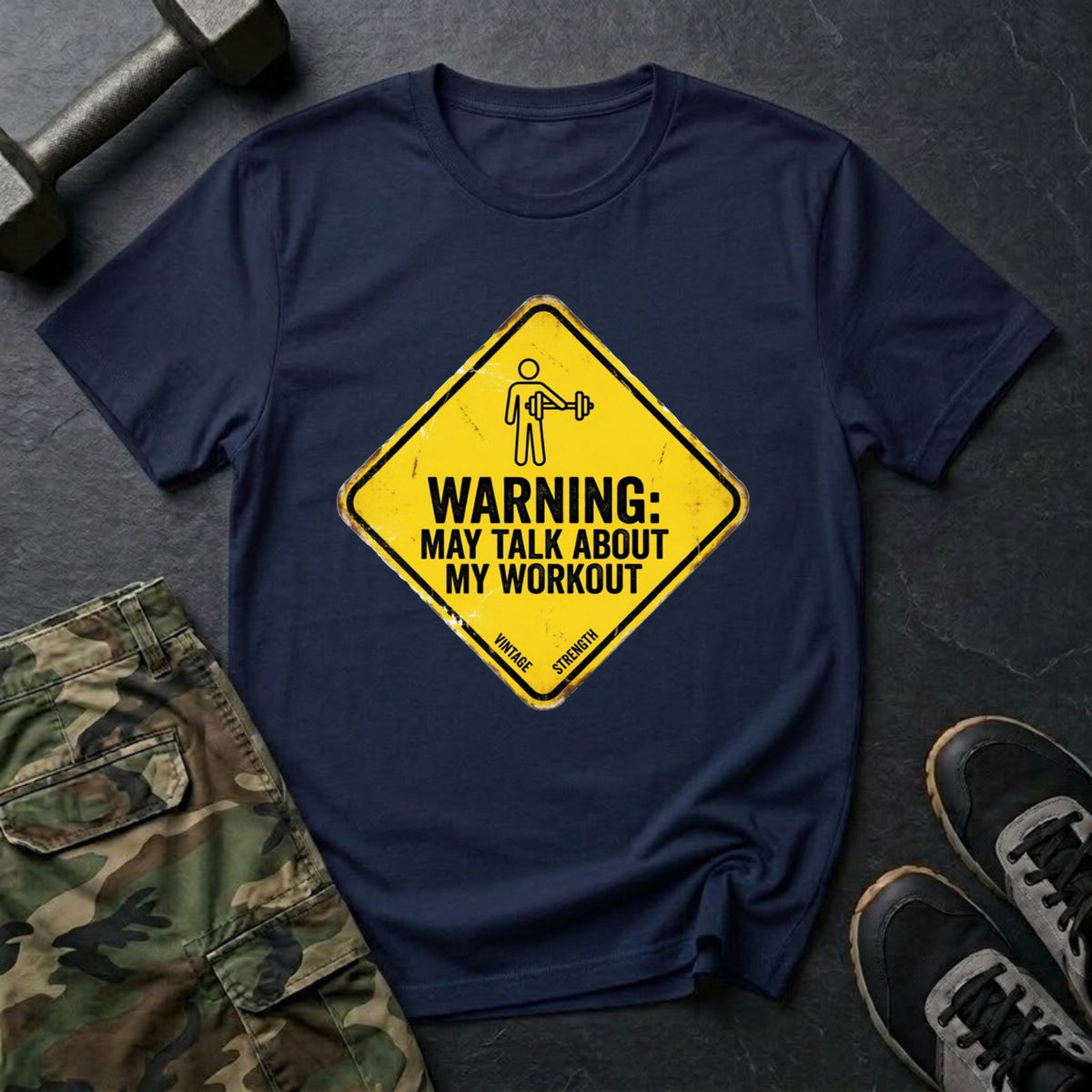 Warning: May Talk About My Workout - Gym T-Shirt in Navy