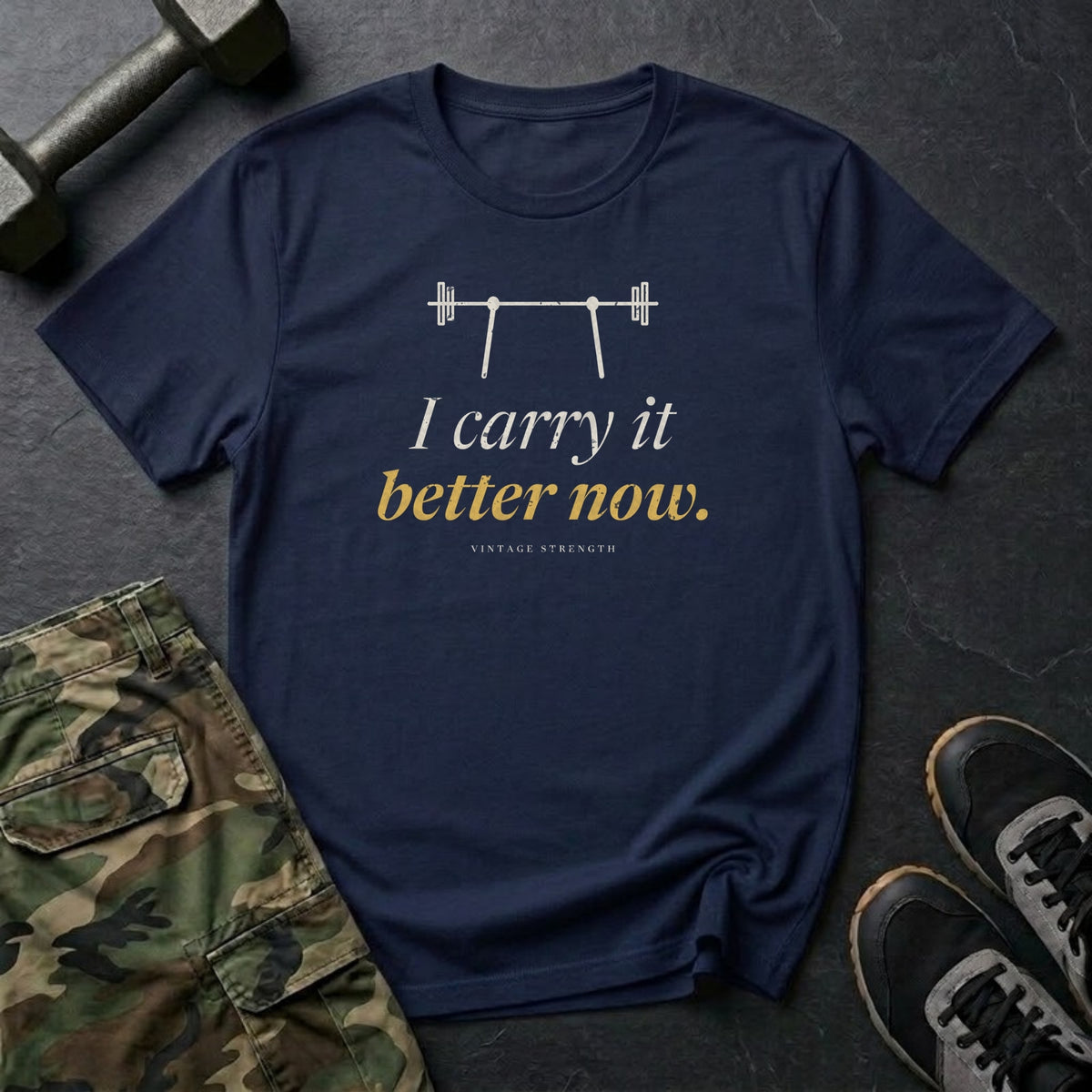 I Carry It Better Now T-Shirt in Navy