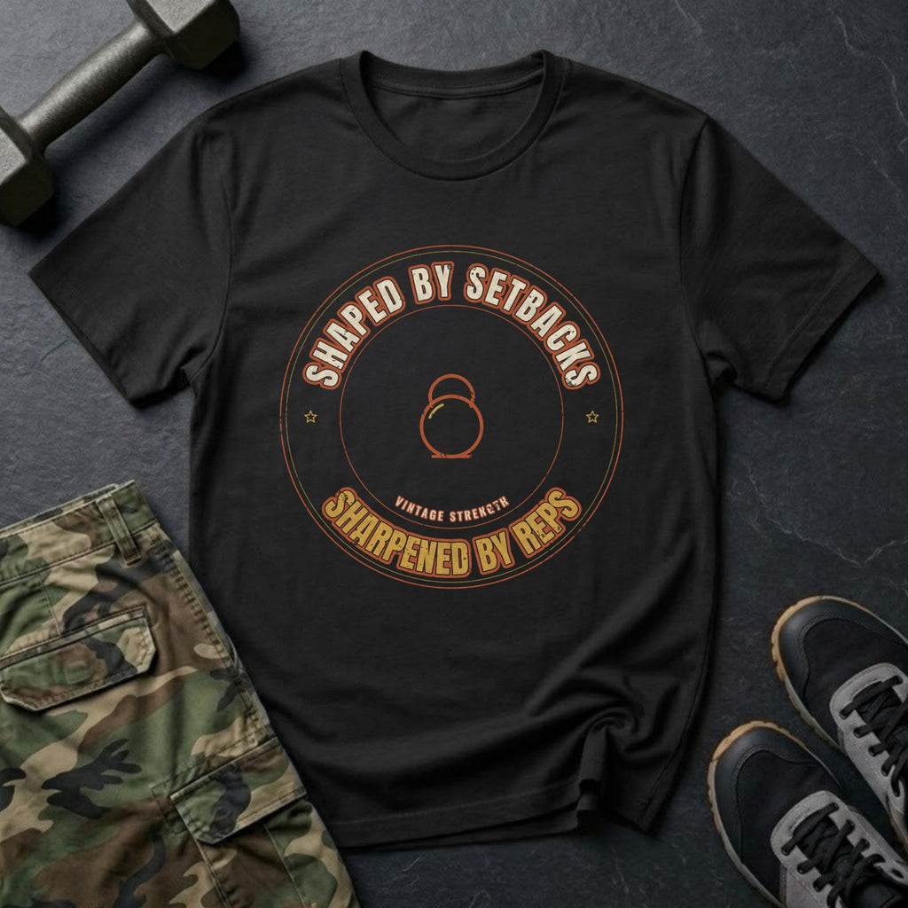 Shaped by Setbacks, Sharpened by Reps T-Shirt in Black